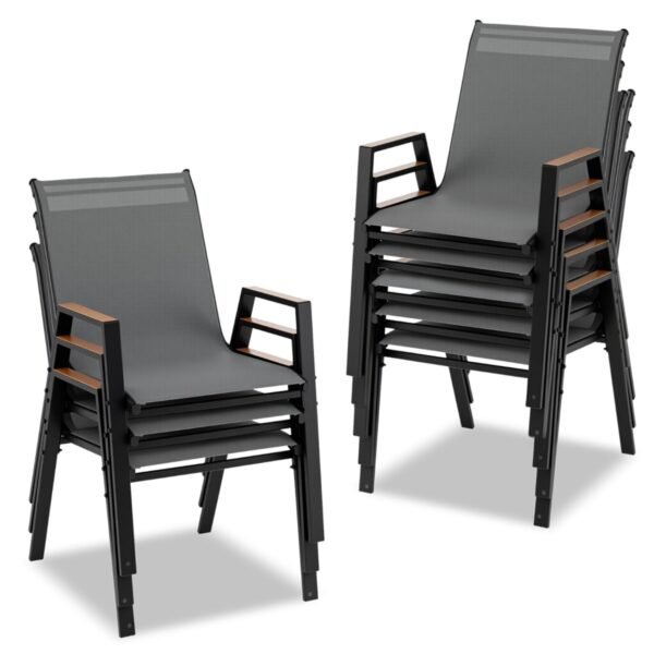 8 dalių sukraunamų sodo kėdžių komplektas su aukštu atlošu ir kvėpuojančiu Teslin audiniu (Pilka)