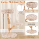 90 cm aukščio medinė kačių draskyklė su 3 pliušinėmis guoliavietėmis (Smėlio spalva) – Paveikslėlis 3