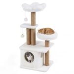 96 cm Daugiaaukštė Kačių Draskyklė su Urvu ir Gėlės Formos Guoliu (Smėlio)