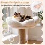 96 cm daugiaaukštė kačių draskyklė su urvu ir gėlės formos guoliu (Smėlio) – Paveikslėlis 3