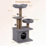96 cm daugiaaukštė draskyklė katei su nameliu ir gėlės formos platforma (Pilka) – Paveikslėlis 2