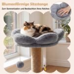 96 cm daugiaaukštė draskyklė katei su nameliu ir gėlės formos platforma (Pilka) – Paveikslėlis 3