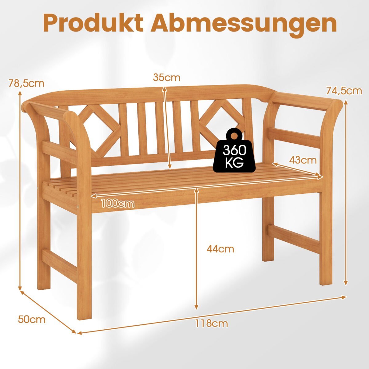 Akacijos medienos dvivietis sodo suoliukas iki 360 kg (Natūrali) – Paveikslėlis 2