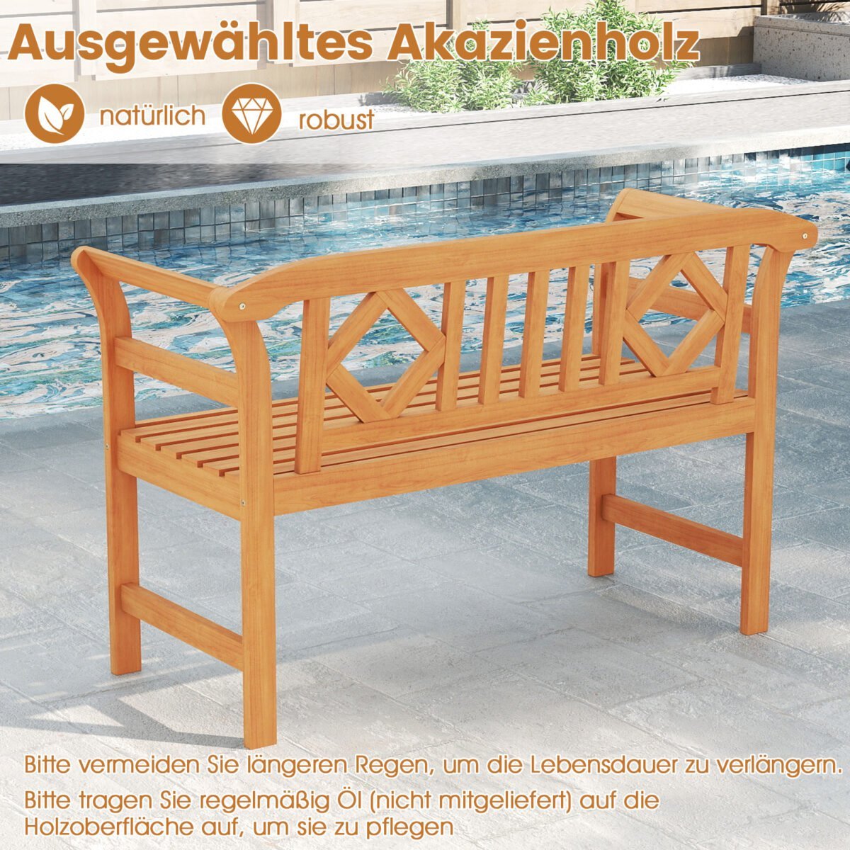 Akacijos medienos dvivietis sodo suoliukas iki 360 kg (Natūrali) – Paveikslėlis 3