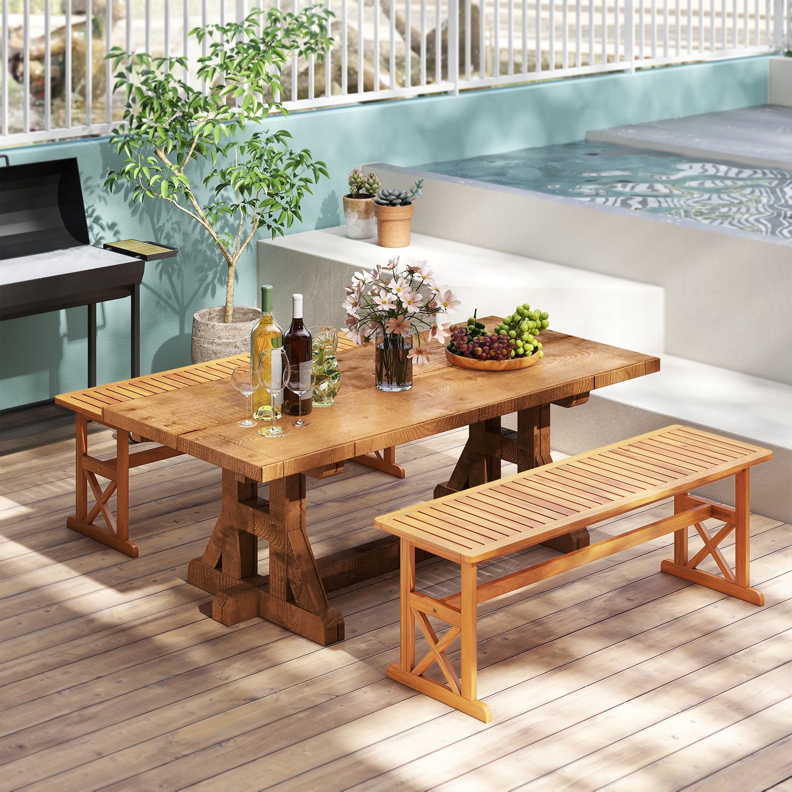 Akacijos medienos sodo suoliukas be atlošo 2–3 asmenims (Natūrali)