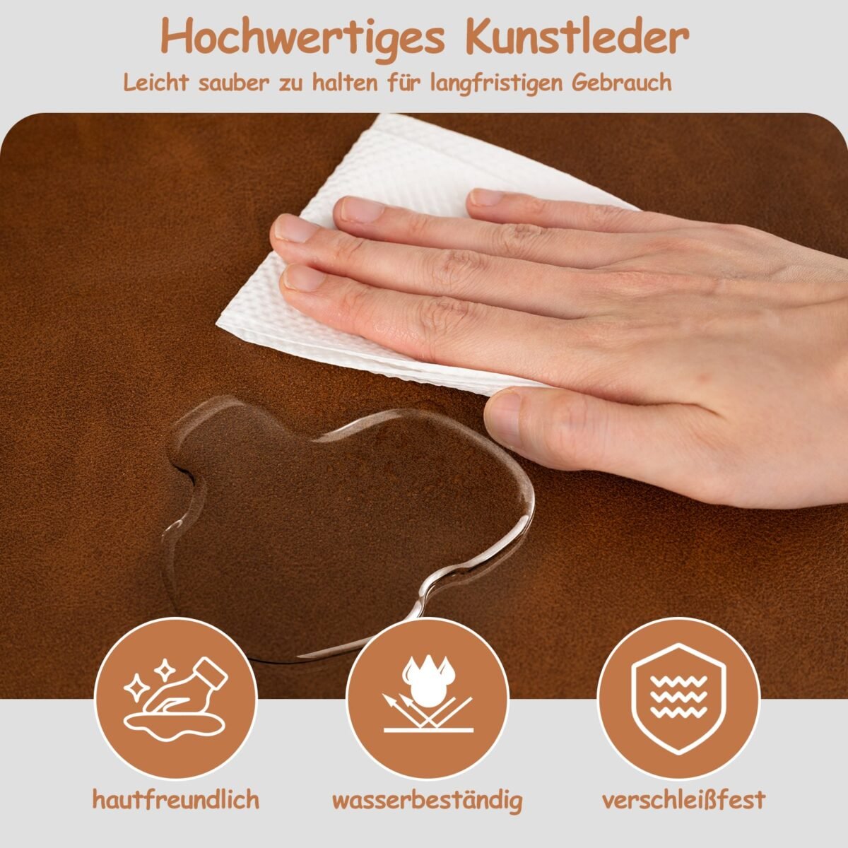 Akcentinis krėslas su dirbtine oda ir metaliniu rėmu (Ruda) – Paveikslėlis 4