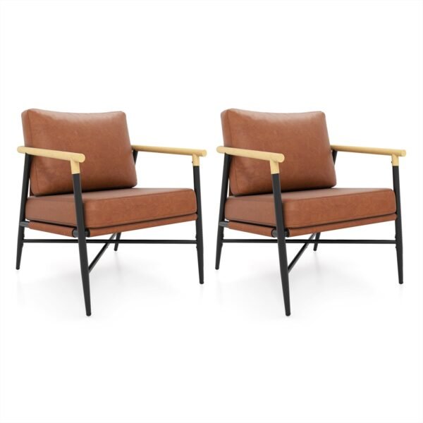 Akcentinis krėslas su dirbtine oda ir metaliniu rėmu (Ruda)