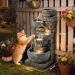 Akmens imitacijos penkiaaukštis lauko fontanas su LED apšvietimu – Paveikslėlis 3