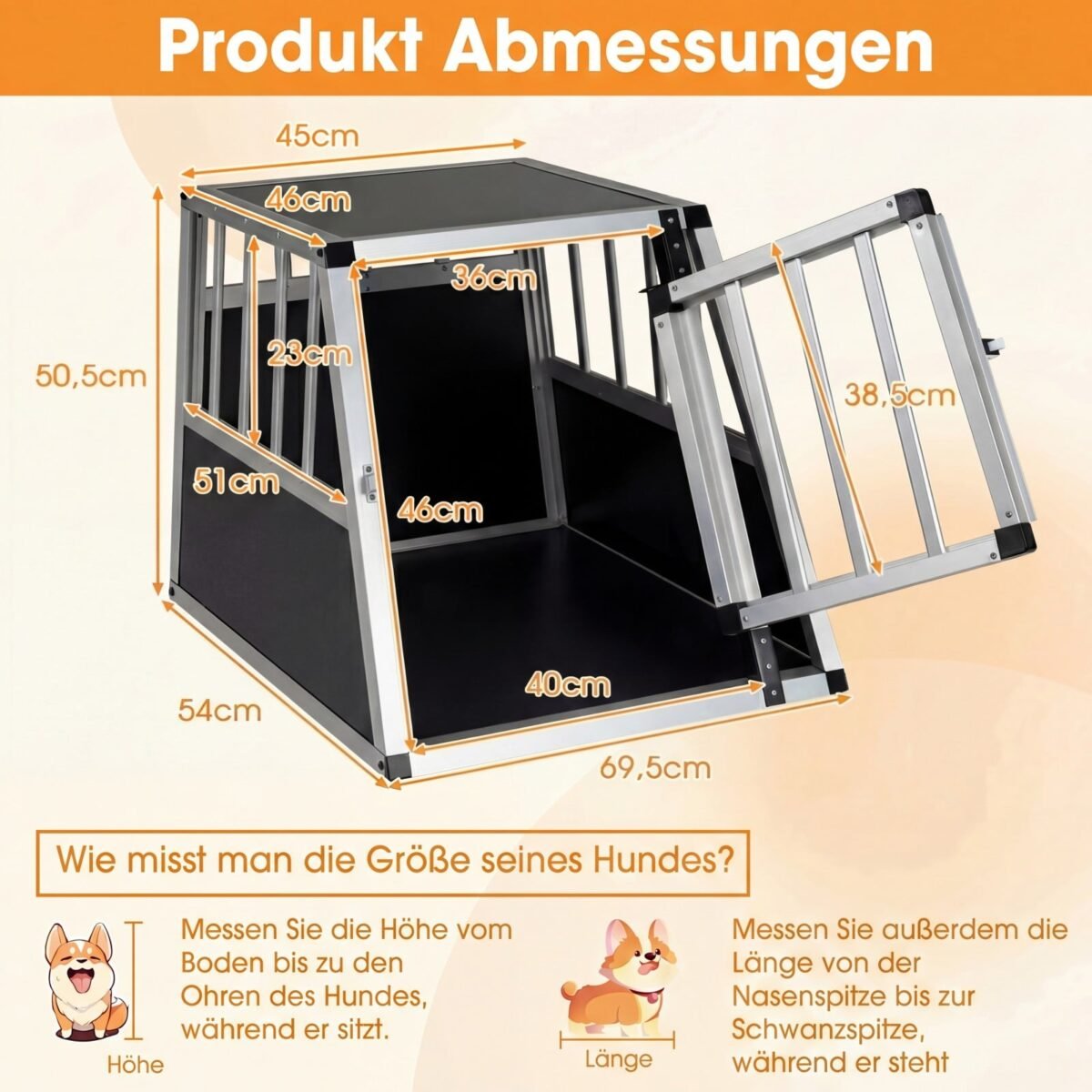 Aliumininė gyvūnų transportavimo dėžė su užrakinamomis durelėmis ir išimama pertvara (Juoda ir sidabrinė) – Paveikslėlis 2