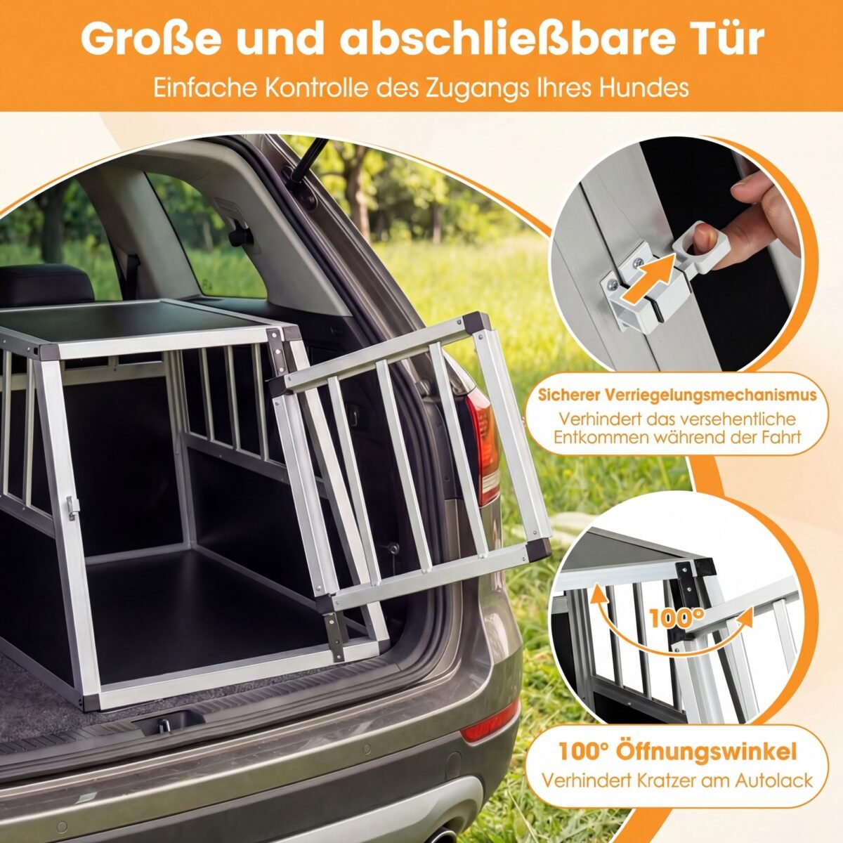 Aliumininė gyvūnų transportavimo dėžė su užrakinamomis durelėmis ir išimama pertvara (Juoda ir sidabrinė) – Paveikslėlis 4