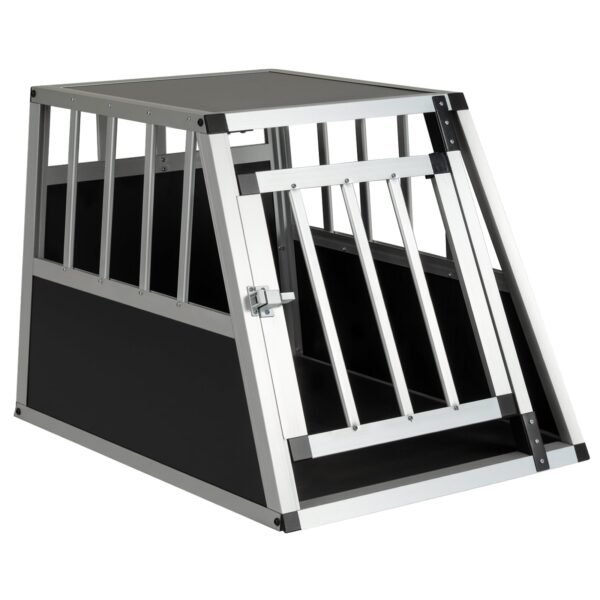 Aliumininė gyvūnų transportavimo dėžė su užrakinamomis durelėmis ir išimama pertvara (Juoda ir sidabrinė)