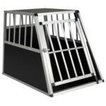 Aliuminio transportavimo narvas šunims su užrakinamomis durelėmis (Juoda ir sidabrinė)