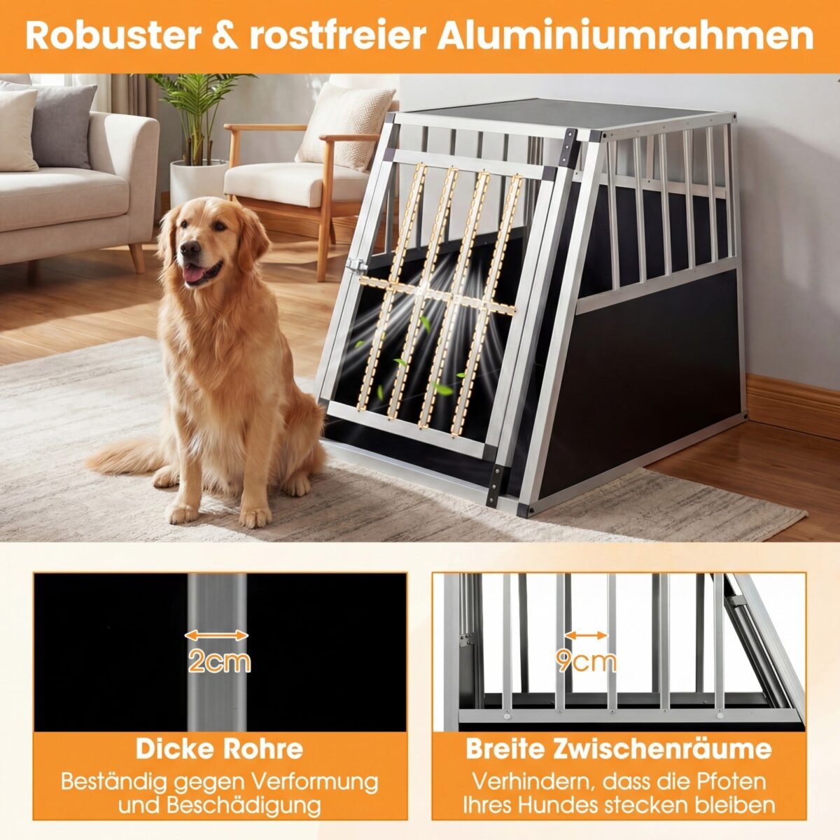 Aliuminio transportavimo narvas šunims su užrakinamomis durelėmis (Juoda ir sidabrinė) – Paveikslėlis 3