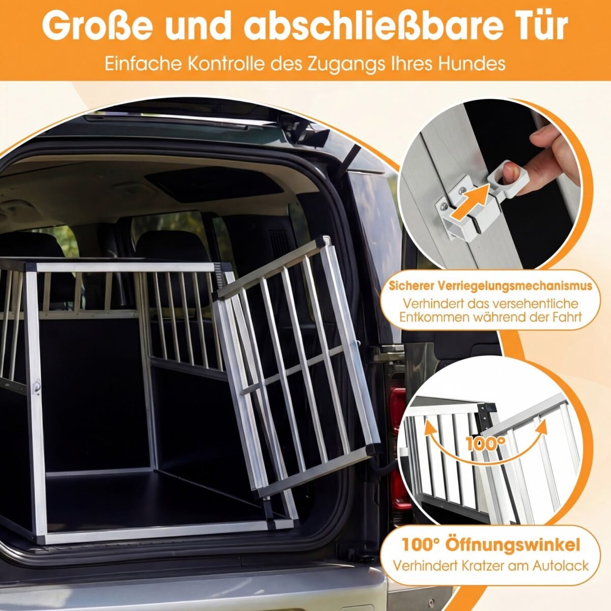 Aliuminio transportavimo narvas šunims su užrakinamomis durelėmis (Juoda ir sidabrinė) – Paveikslėlis 4