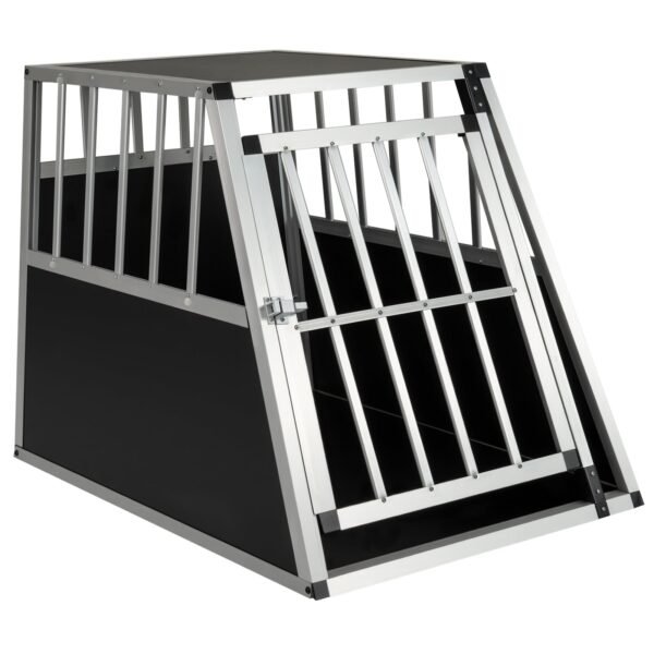 Aliuminio transportavimo narvas šunims su užrakinamomis durelėmis (Juoda ir sidabrinė)