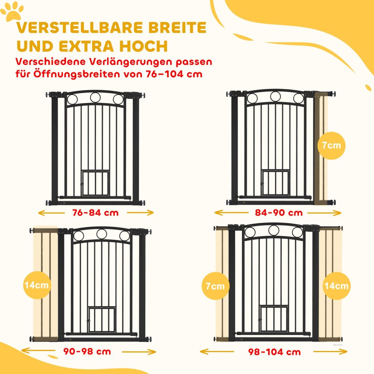 Apsauginiai varteliai gyvūnams, reguliuojamo pločio 76-104 cm, 96 cm aukščio, su kačių landa – Paveikslėlis 4