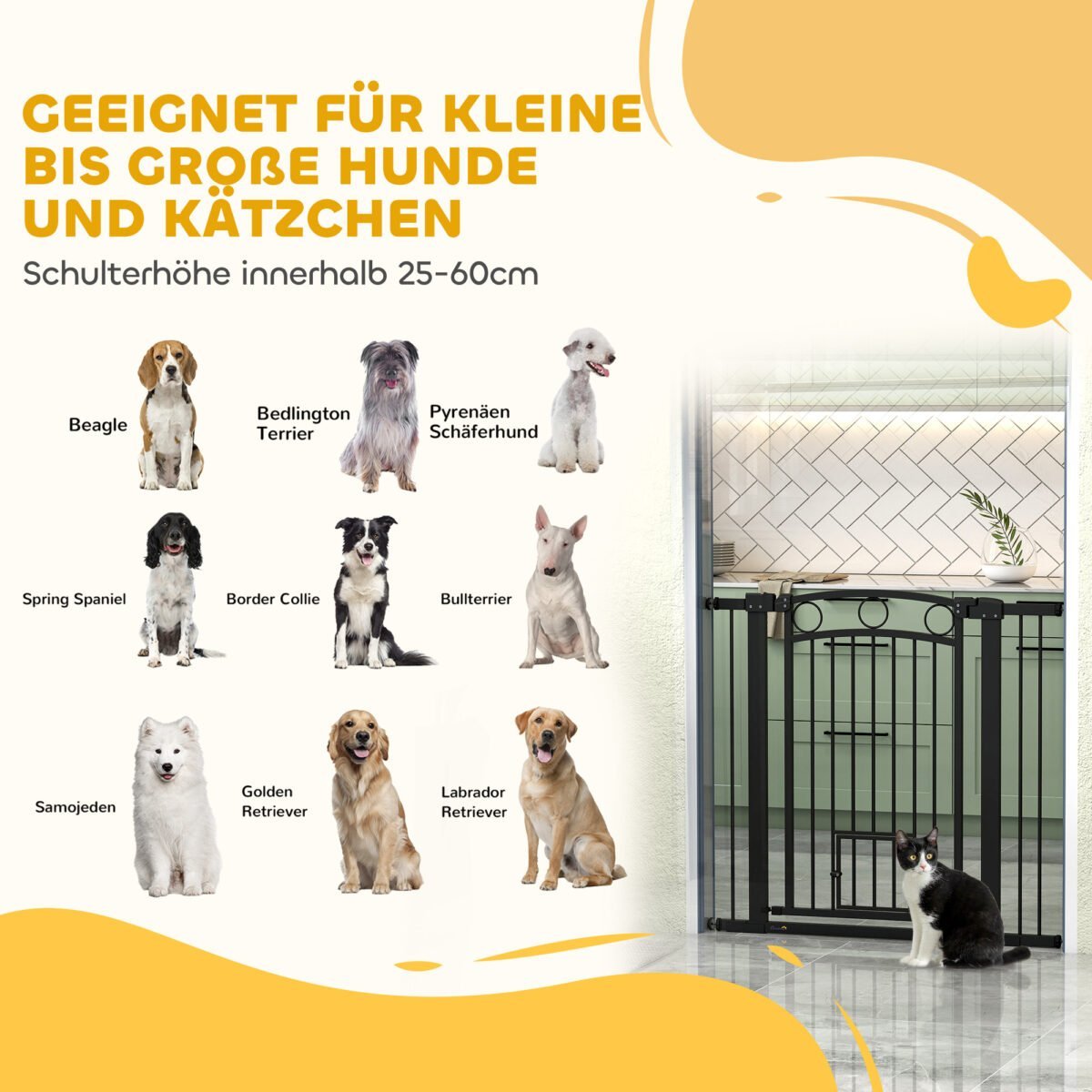 Apsauginiai varteliai gyvūnams, reguliuojamo pločio 76-104 cm, 96 cm aukščio, su kačių landa – Paveikslėlis 9