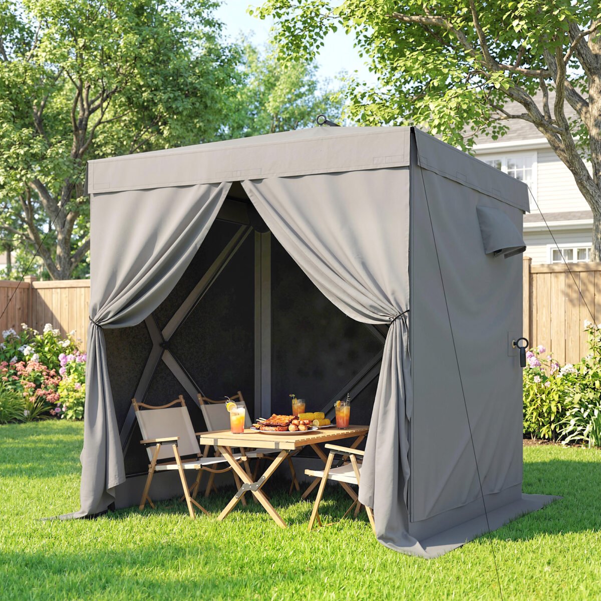 Apsauginis Pop-Up lauko paviljonas su tinklinėmis sienelėmis – Paveikslėlis 9