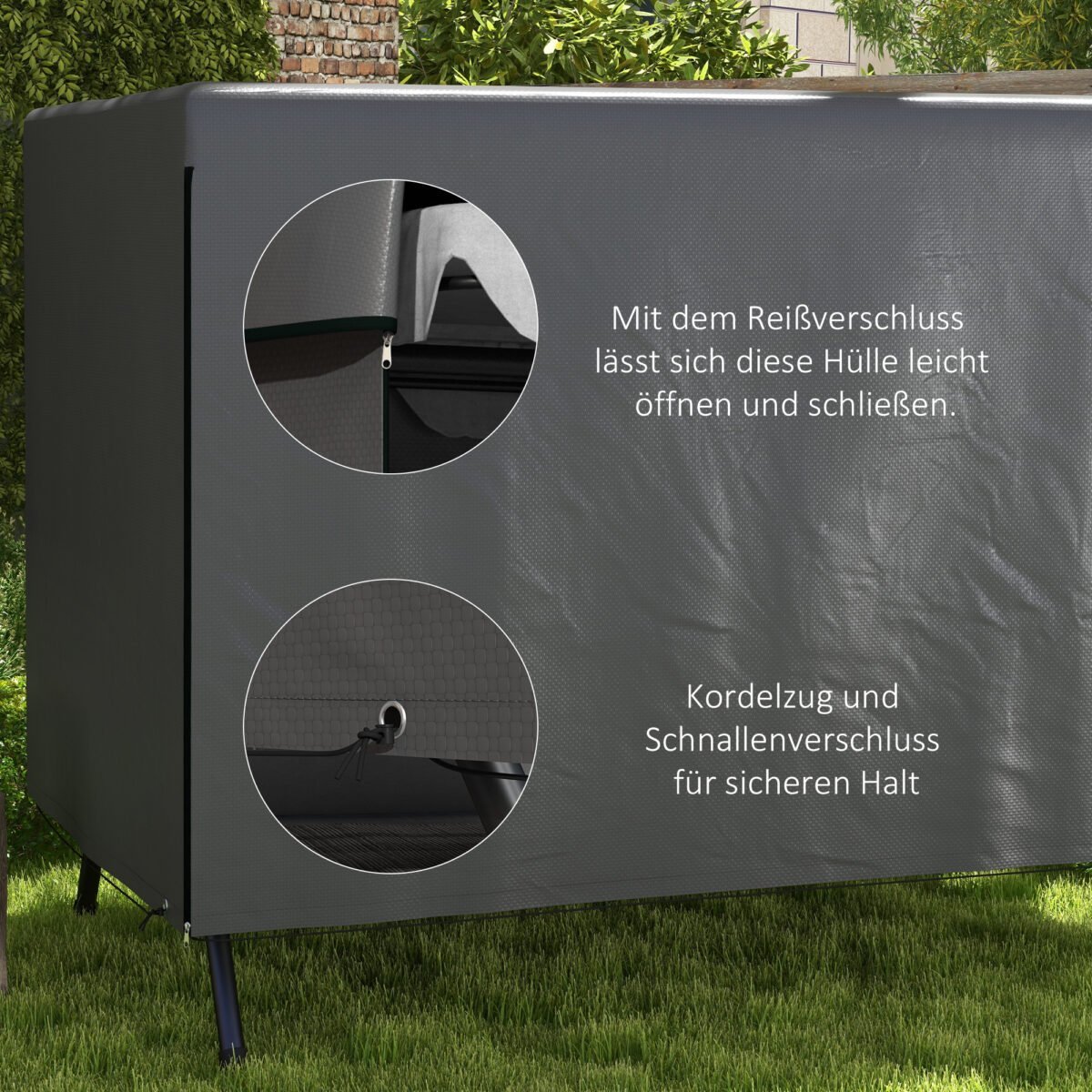 Apsauginis uždangalas sodo baldams su užtrauktuku 215x155x150 cm – Paveikslėlis 5