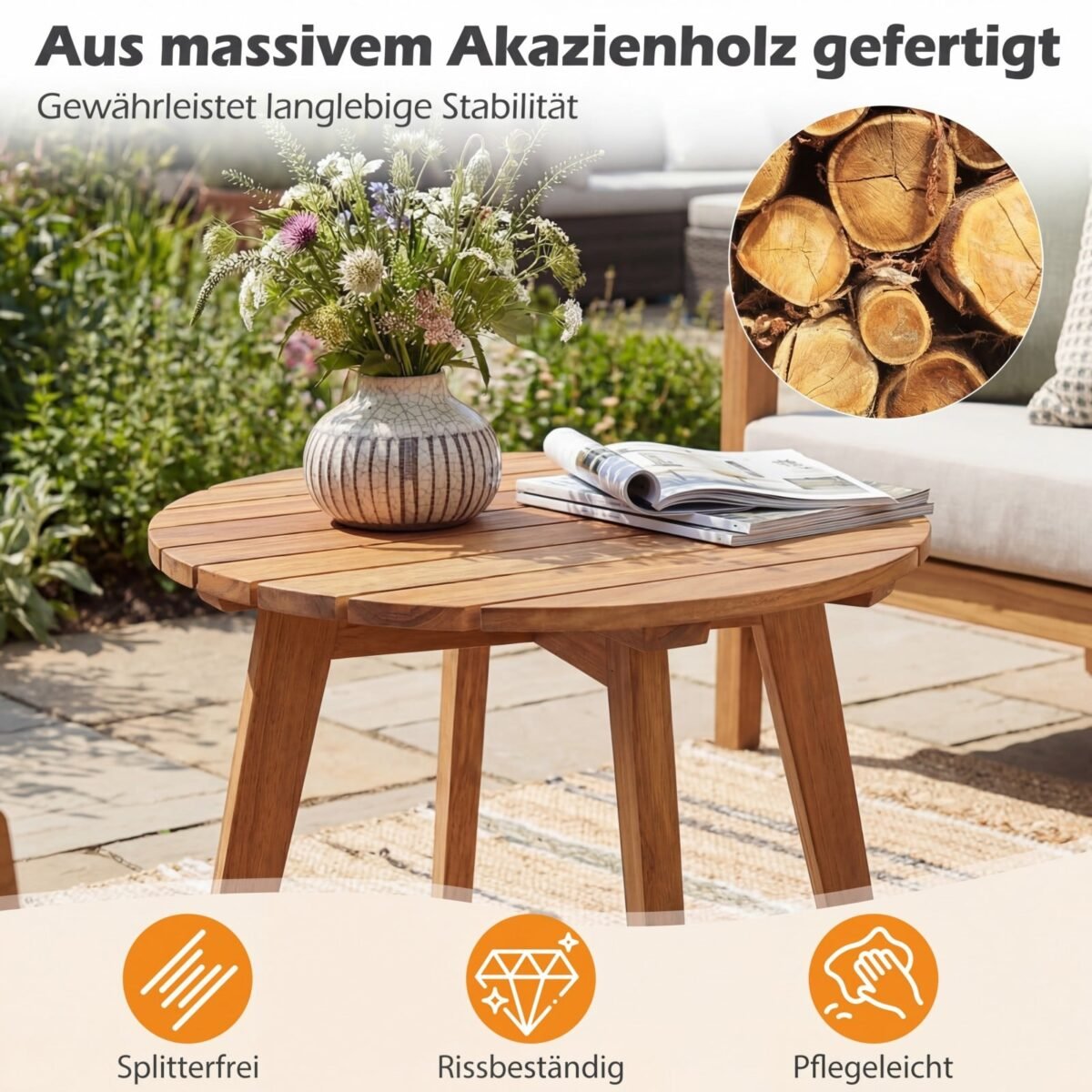 Apvalus akacijos medienos staliukas (Natūrali) – Paveikslėlis 3