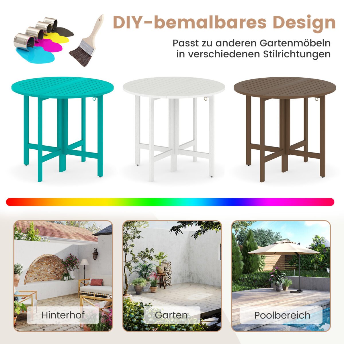 Apvalus sulankstomas akacijos medienos sodo stalas (Natūrali) – Paveikslėlis 3