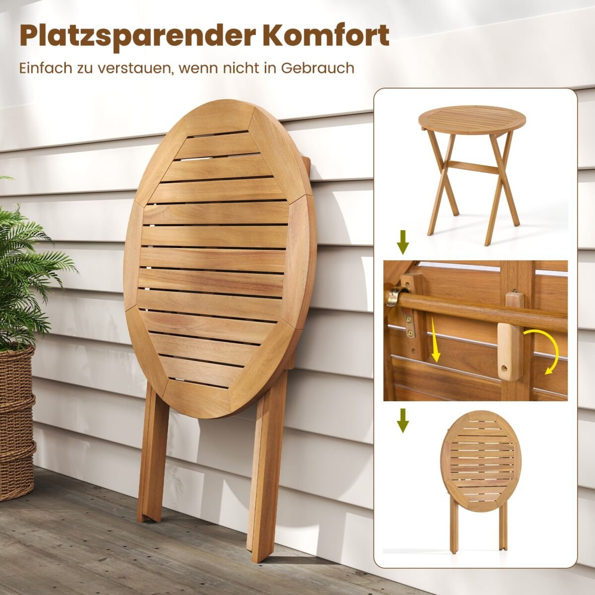 Apvalus sulankstomas sodo akacijos medienos stalas (Natūrali) – Paveikslėlis 5