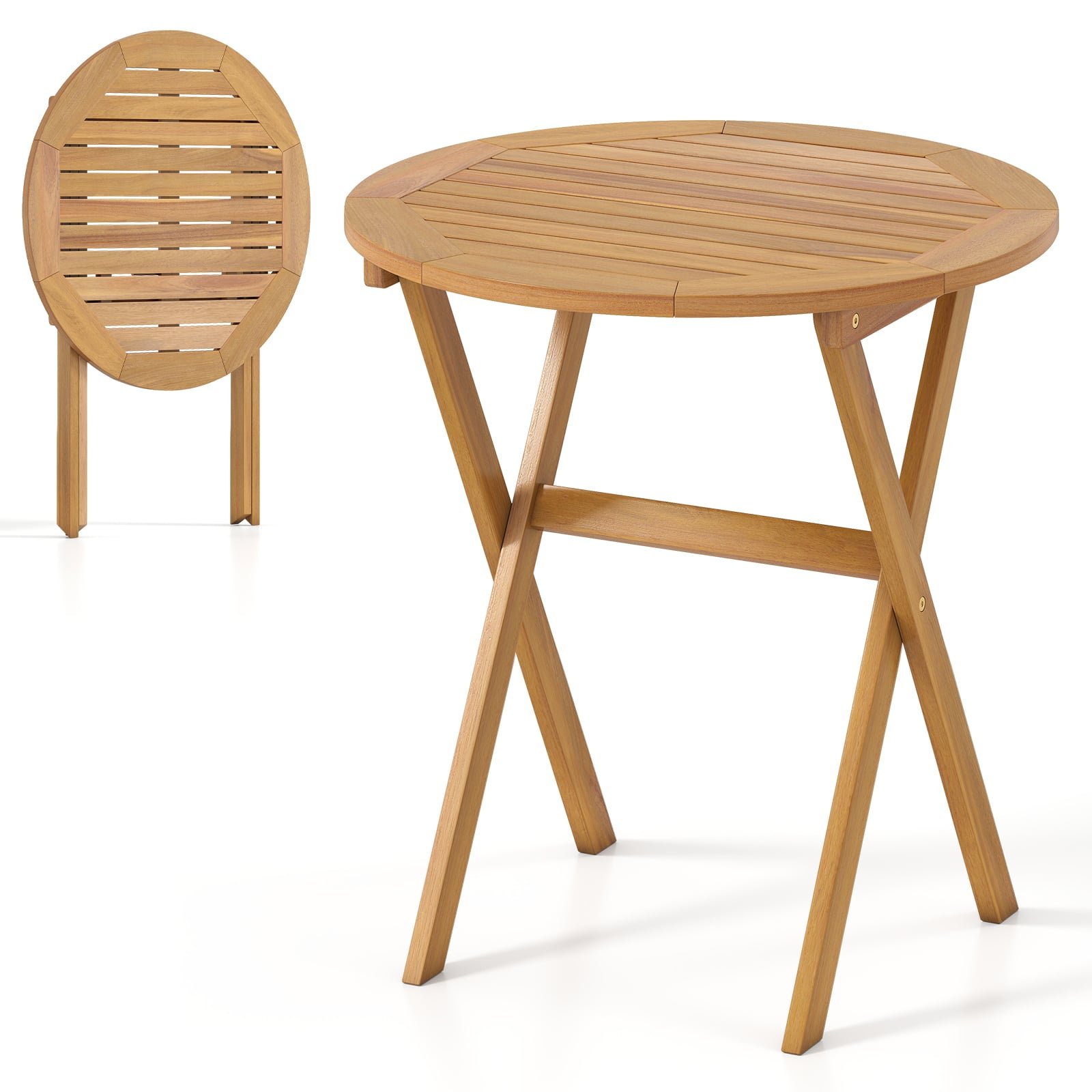 Apvalus sulankstomas sodo akacijos medienos stalas (Natūrali) Apvalus sulankstomas sodo akacijos medienos stalas (Natūrali)