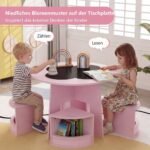 Apvalus vaikiškas stalas su 4 kėdutėmis ir integruotomis daiktadėžėmis (Rožinė) – Paveikslėlis 3