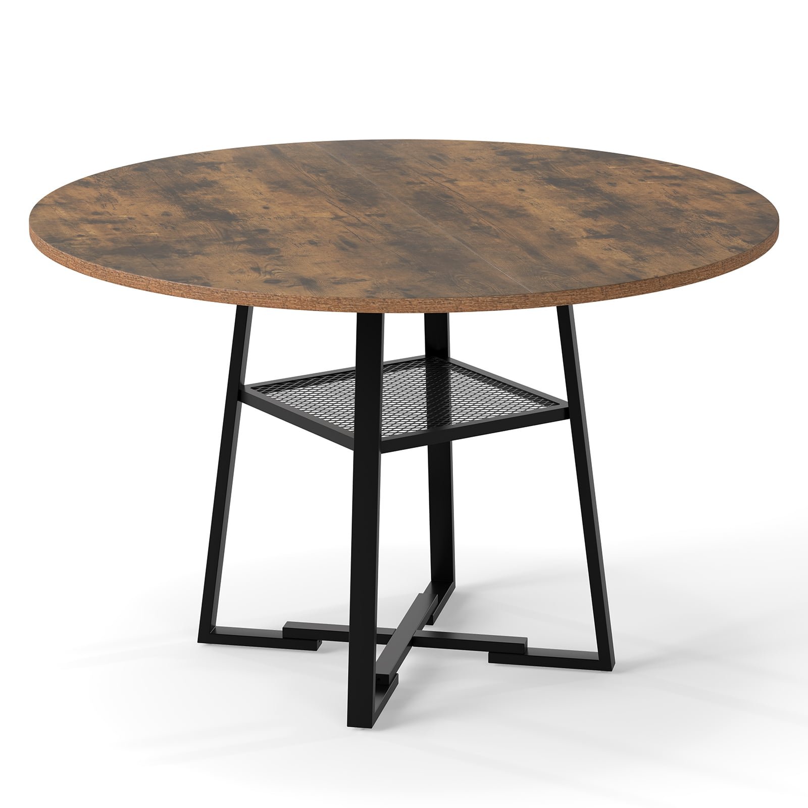 Apvalus valgomojo stalas su atvira lentyna Ø120 cm (Kaimiška ruda)