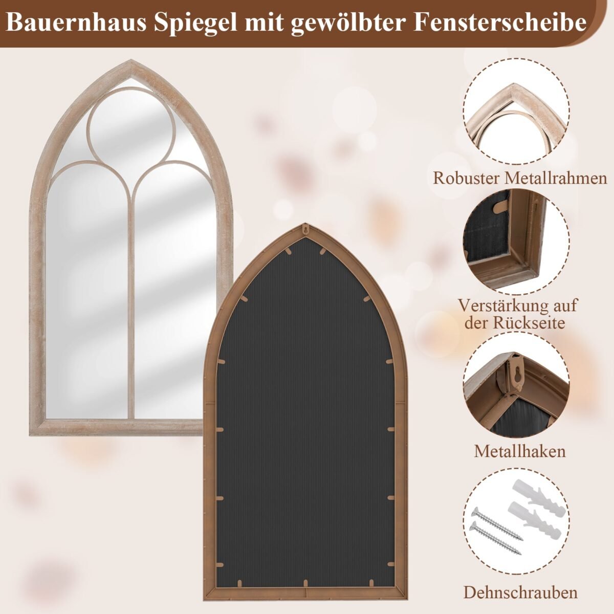 Arkinis lango rėmo sieninis veidrodis 111,5 x 60,5 cm (Pilka) – Paveikslėlis 4