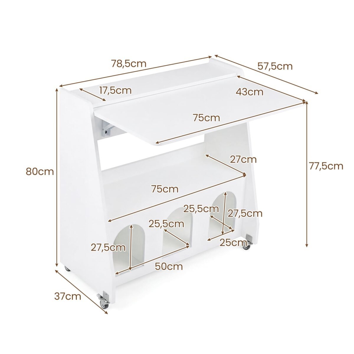 Atlenkiamas stalas su integruota saugykla (Balta)