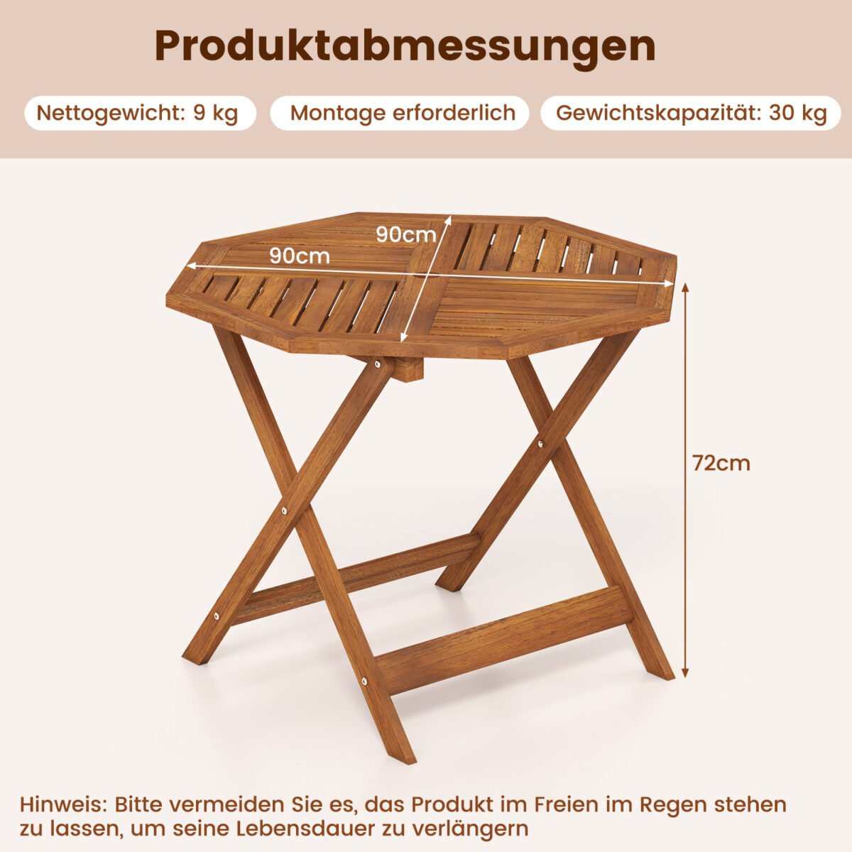 Atsparus oro sąlygoms aštuonkampis medinis stalas su anga skėčiui (Natūrali) – Paveikslėlis 2