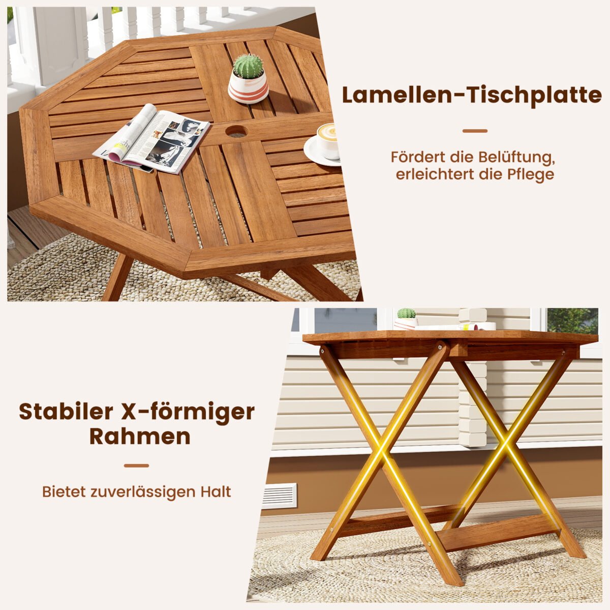 Atsparus oro sąlygoms aštuonkampis medinis stalas su anga skėčiui (Natūrali) – Paveikslėlis 4