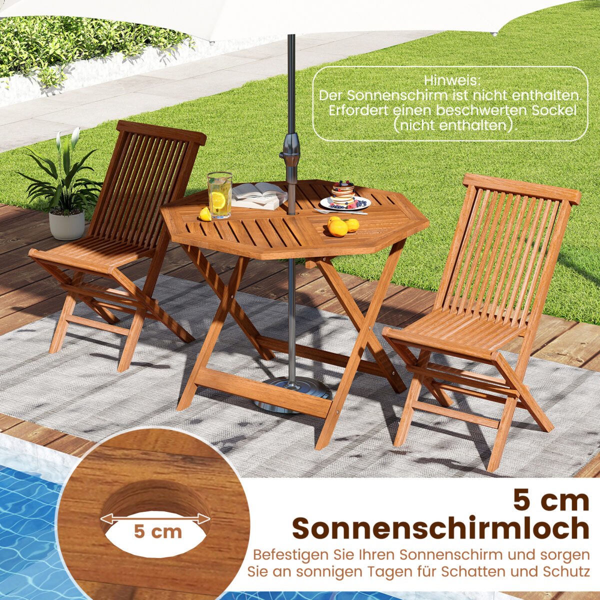 Atsparus oro sąlygoms aštuonkampis medinis stalas su anga skėčiui (Natūrali) – Paveikslėlis 5