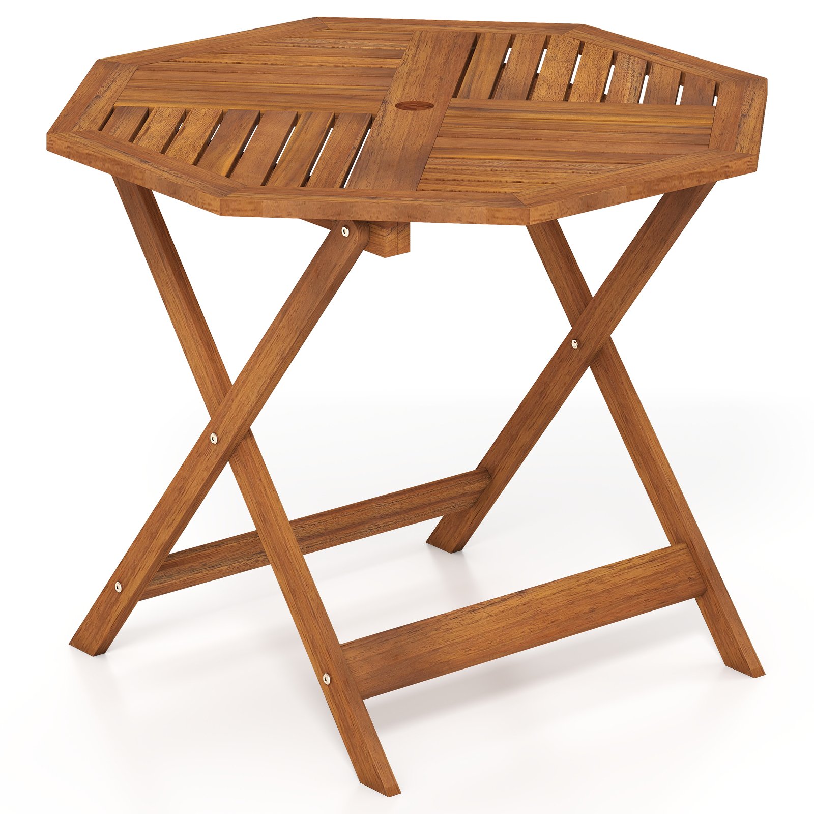 Atsparus oro sąlygoms aštuonkampis medinis stalas su anga skėčiui (Natūrali)