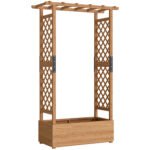 Aukšta medinė lysvė su atraminėmis grotelėmis ir stogeliu