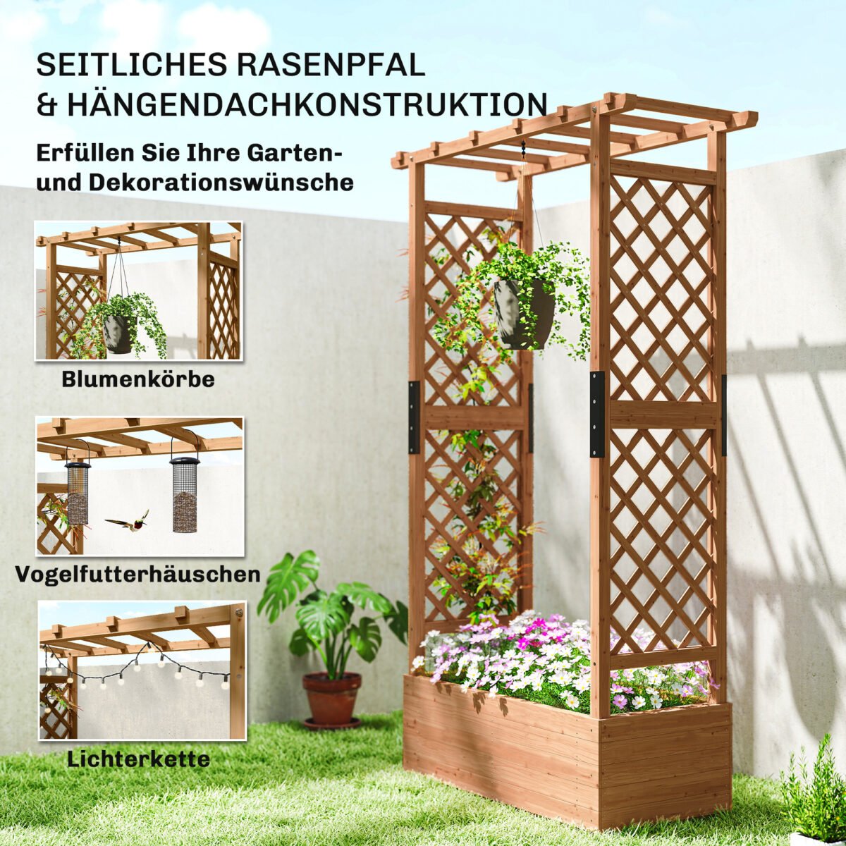 Aukšta medinė lysvė su atraminėmis grotelėmis ir stogeliu – Paveikslėlis 5