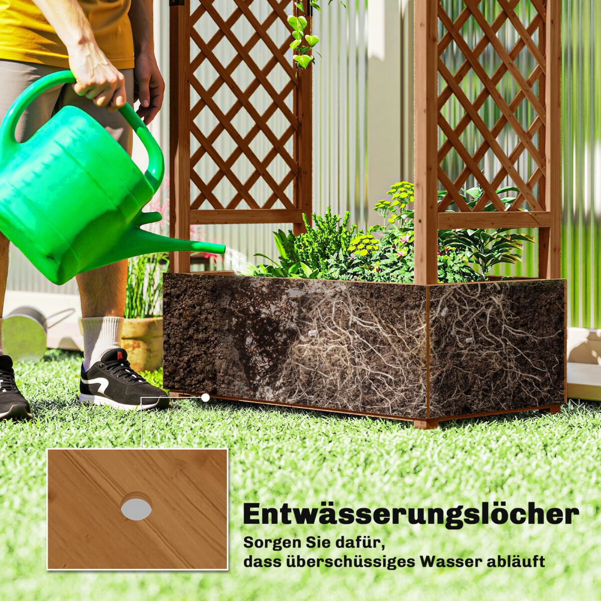 Aukšta medinė lysvė su atraminėmis grotelėmis ir stogeliu – Paveikslėlis 6