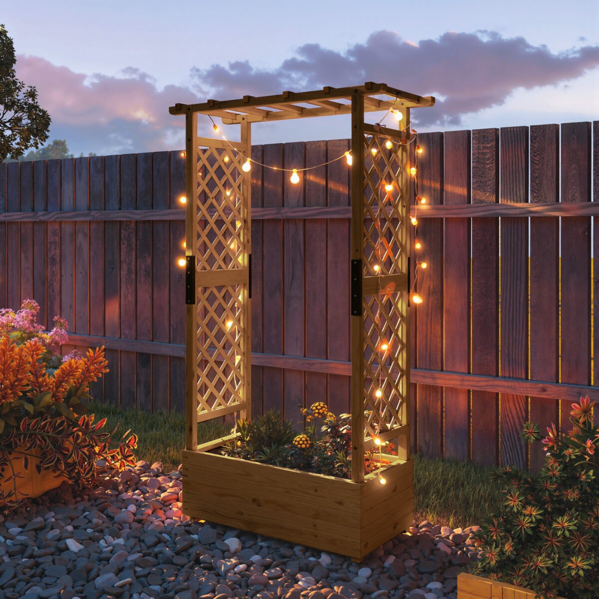 Aukšta medinė lysvė su atraminėmis grotelėmis ir stogeliu – Paveikslėlis 8