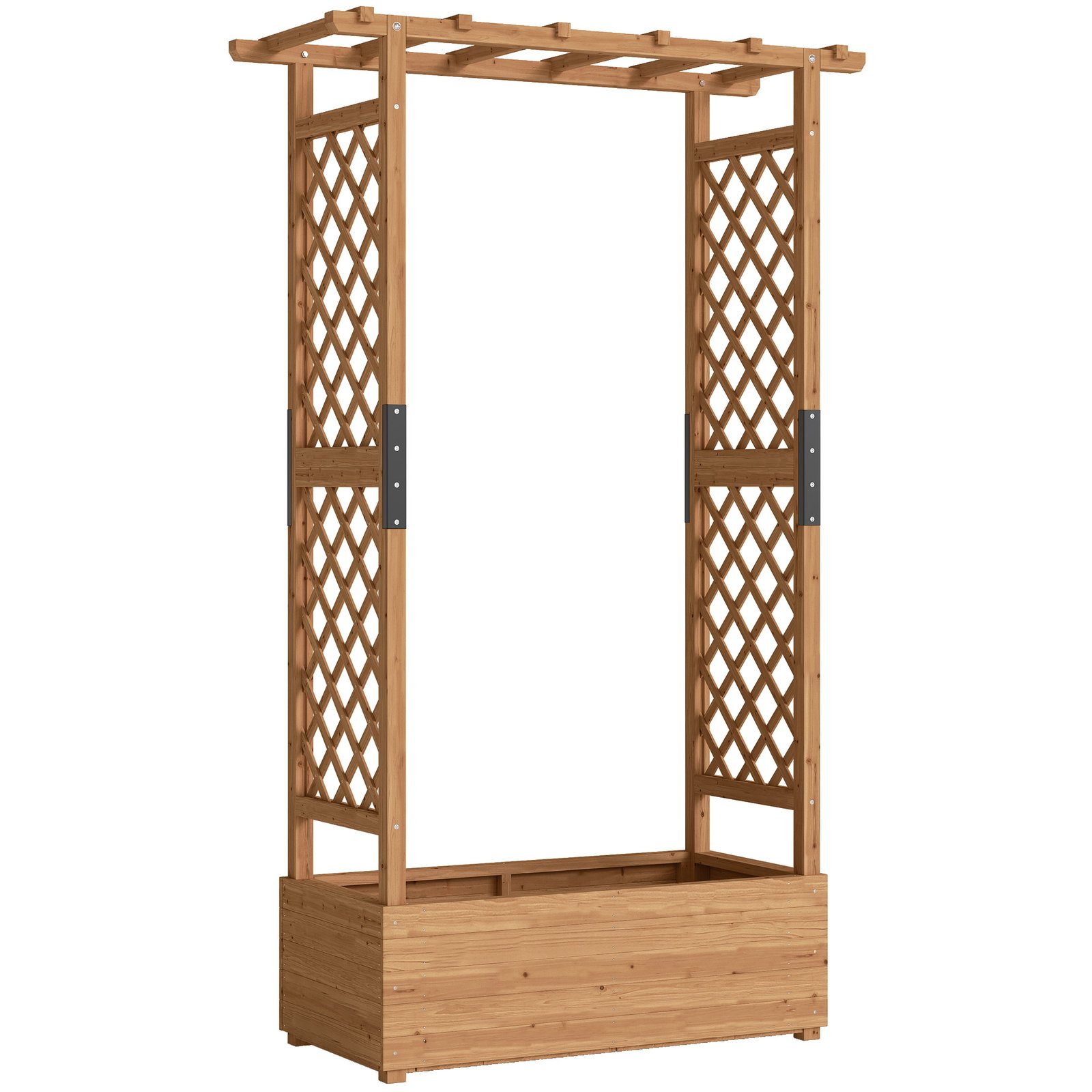 Aukšta medinė lysvė su atraminėmis grotelėmis ir stogeliu Aukšta medinė lysvė su atraminėmis grotelėmis ir stogeliu