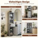 Aukšta siaura vonios spintelė su lentynomis ir stalčiumi (Pilka)