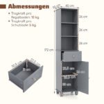 Aukšta siaura vonios spintelė su lentynomis ir stalčiumi (Pilka) – Paveikslėlis 5