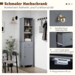 Aukšta siaura vonios spintelė su lentynomis ir stalčiumi (Pilka) – Paveikslėlis 3