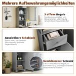 Aukšta siaura vonios spintelė su lentynomis ir stalčiumi (Pilka) – Paveikslėlis 4