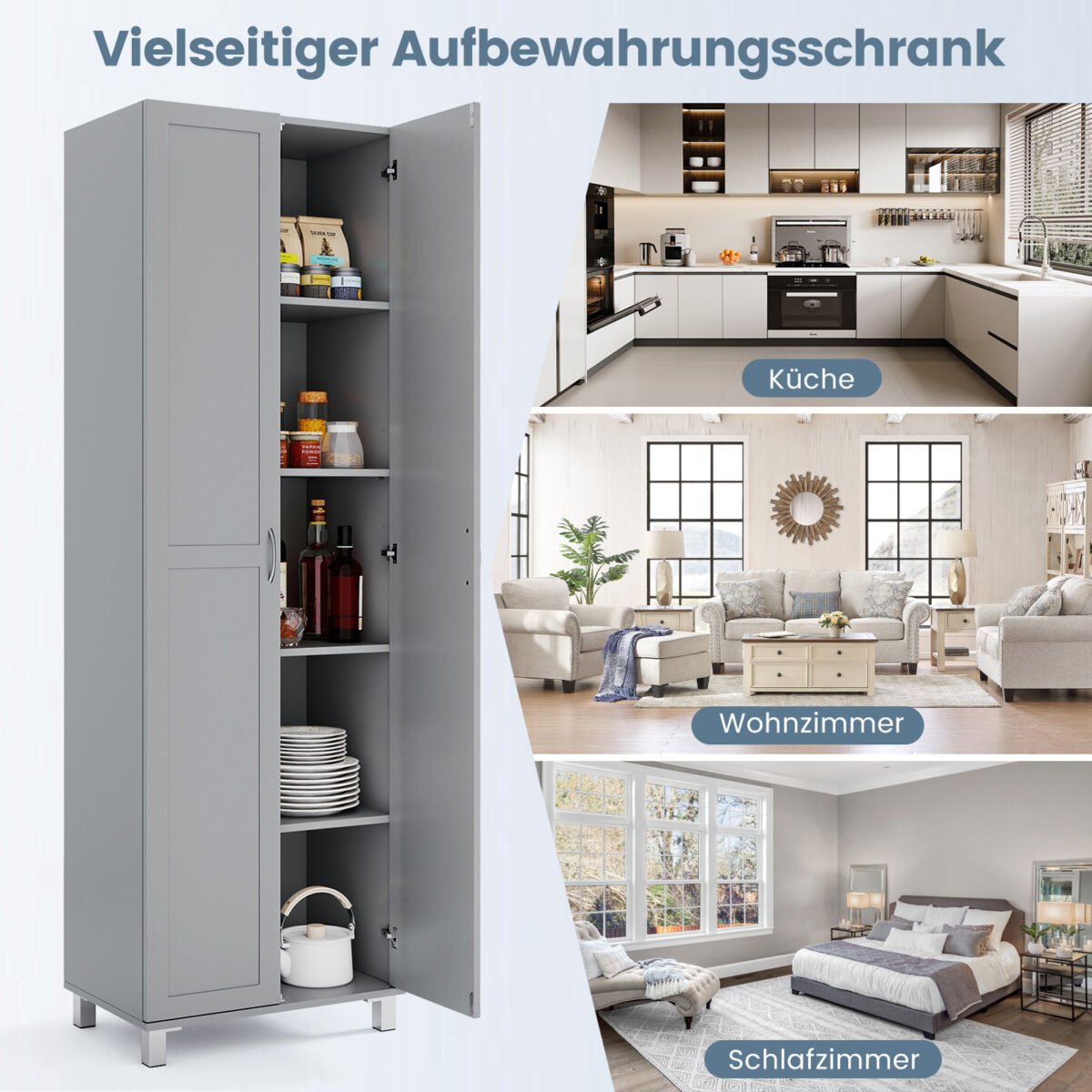 Aukšta universali spinta su 2 durelėmis ir reguliuojama lentyna (Pilka) – Paveikslėlis 3