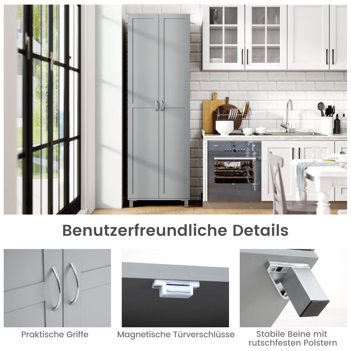 Aukšta universali spinta su 2 durelėmis ir reguliuojama lentyna (Pilka) – Paveikslėlis 4