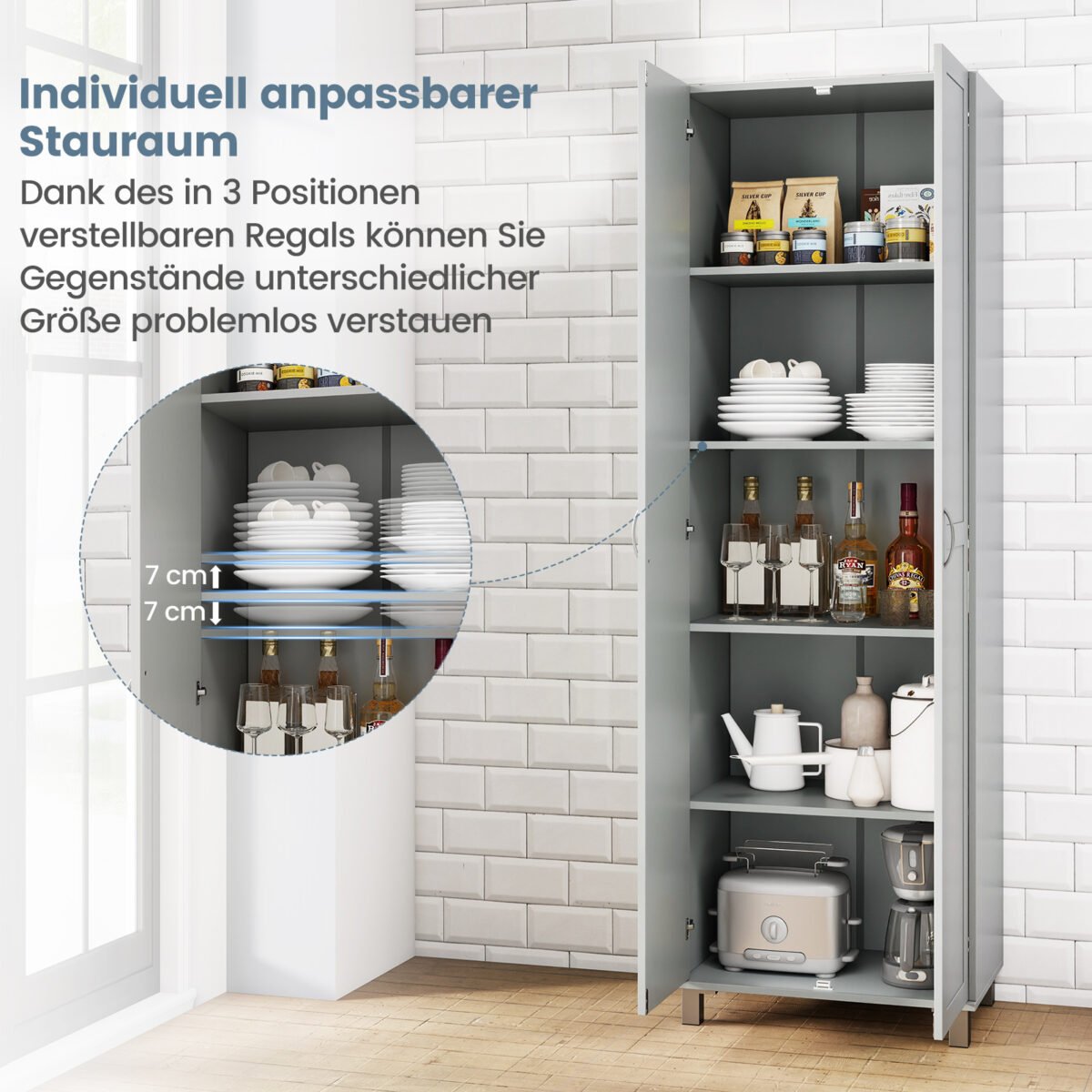 Aukšta universali spinta su 2 durelėmis ir reguliuojama lentyna (Pilka) – Paveikslėlis 5