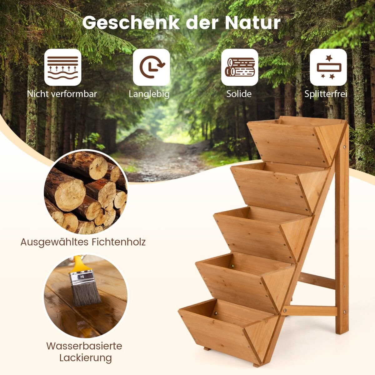 Aukštas medinis pakopinis augalų stovas (Oranžinė) – Paveikslėlis 3