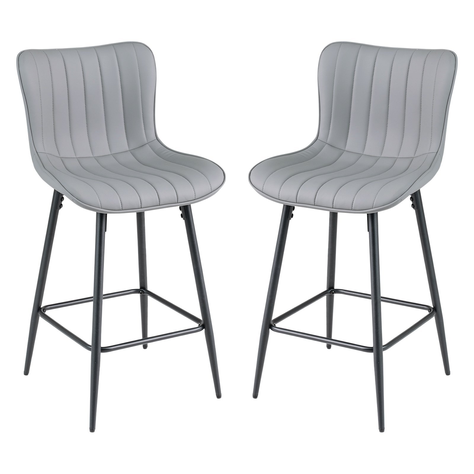 Aukštos baro kėdės su ergonominiu atlošu ir paminkštinta sėdyne 2 vnt. (Pilka)