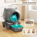 Automatinė savaime išsivalanti kačių kraiko dėžė su programėlės valdymu 80 L (Balta)